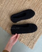 чорні пухнасті балетки букле, стильні кучеряві балетки та осінь та весну, пухнасті капці для вулиці