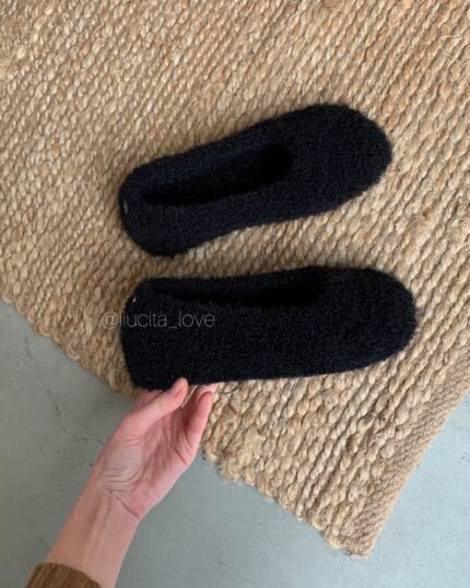 чорні пухнасті балетки букле, стильні кучеряві балетки та осінь та весну, пухнасті капці для вулиці
