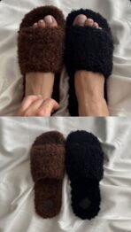 ЧОРНІ ПУХНАСТІ ТАПОЧКИ БУКЛЕ FUR-EFFECT BOUCLE SLIPPERS 40 • ХУТРЯНІ ШЛЬОПАНЦІ ДЛЯ ДОМУ І ДЛЯ ВУЛИЦІ • НАЯВНІСТЬ - Зображення 2